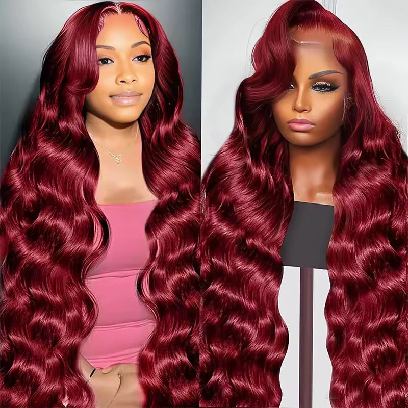 Burgundy Preplucked Hd Transparent 13x4 Body Wave Human Hair Lace Frontal