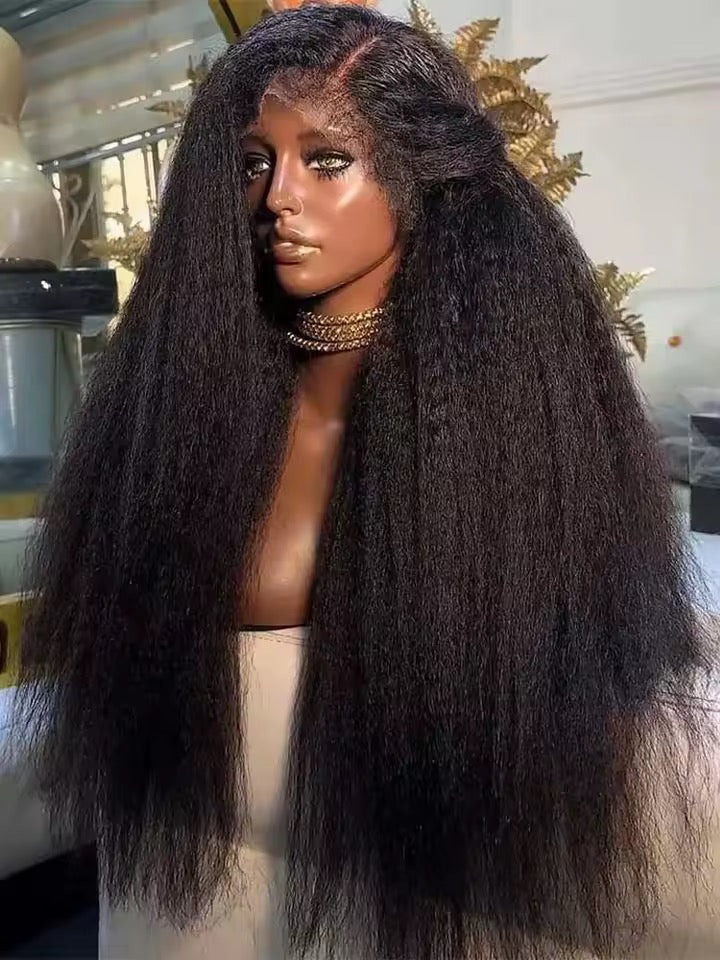 13x4 Lace Front Kinky Straight Wigs 200% Human Hair HD Transparent Wigs