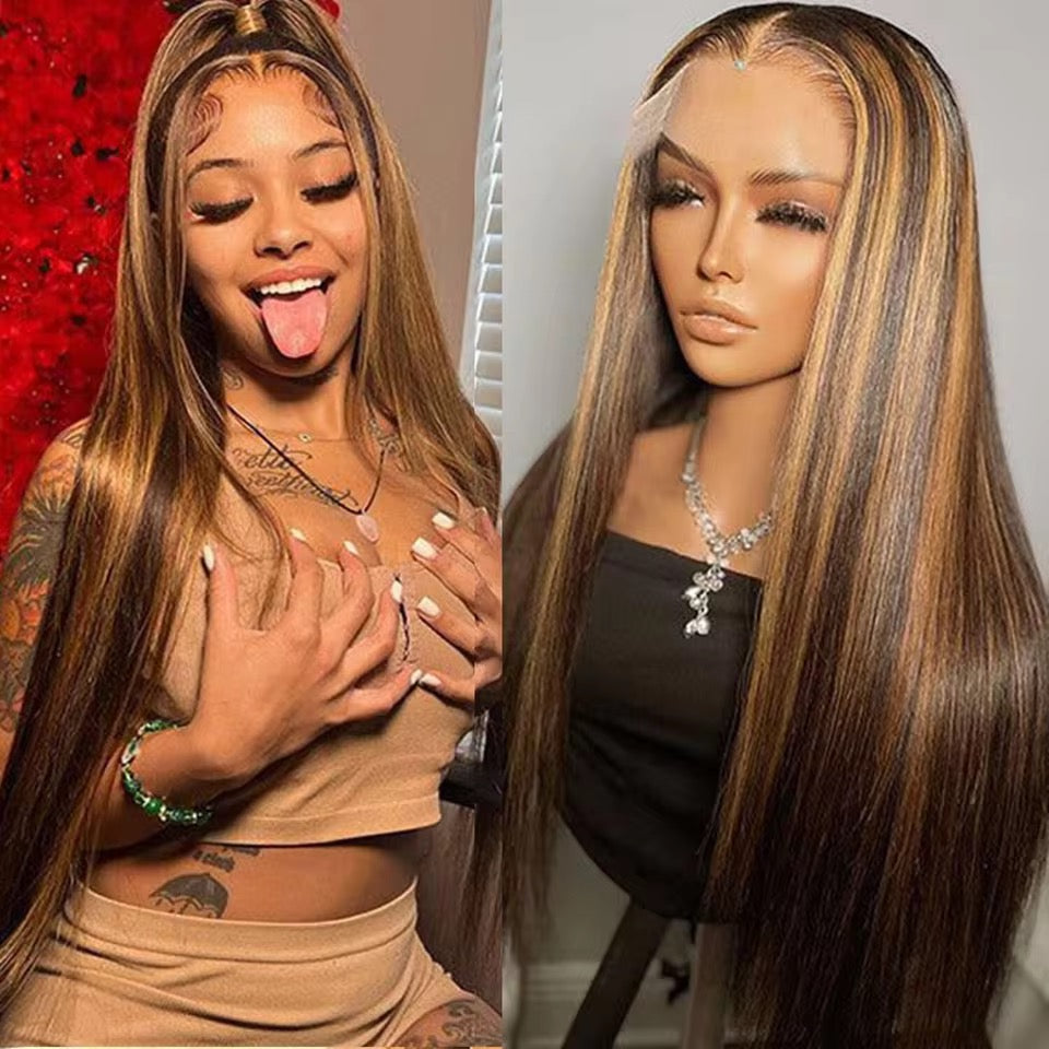 P4/27 Highlight Wig Human Hair 13x6 Bone Straight Lace Front Wigs Ombre Honey Blonde Colored Wig