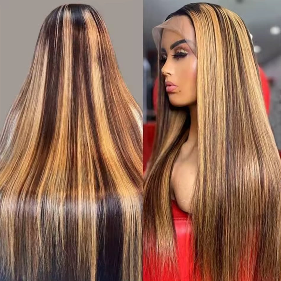 P4/27 Highlight Wig Human Hair 13x6 Bone Straight Lace Front Wigs Ombre Honey Blonde Colored Wig