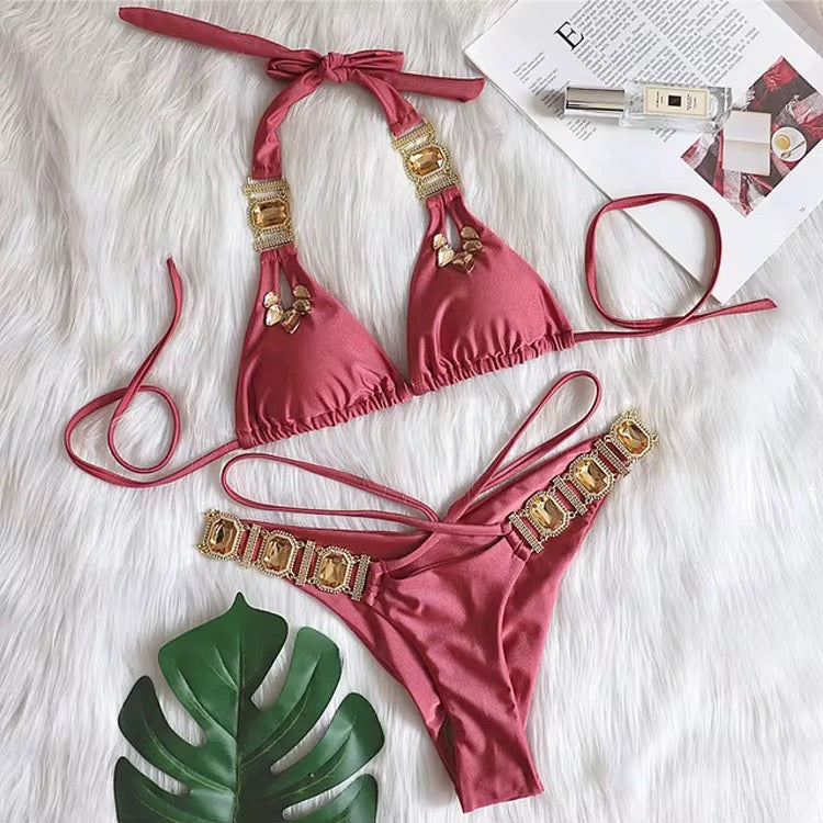 Crystal Diamond Bikini Sexy Women's Two-Piece Tie Swimsuit