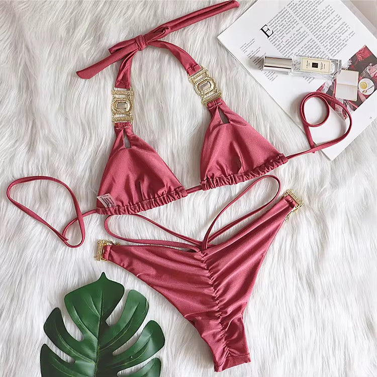 Crystal Diamond Bikini Sexy Women's Two-Piece Tie Swimsuit