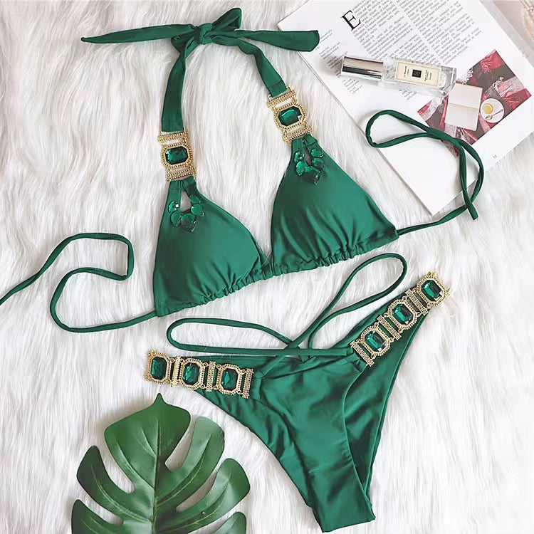 Crystal Diamond Bikini Sexy Women's Two-Piece Tie Swimsuit
