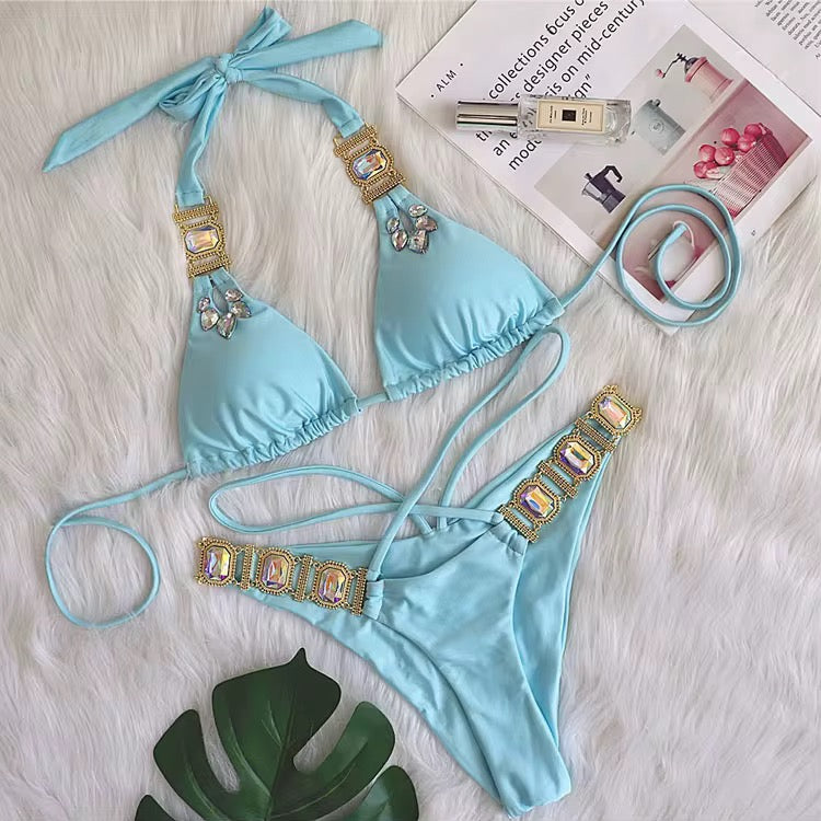 Crystal Diamond Bikini Sexy Women's Two-Piece Tie Swimsuit